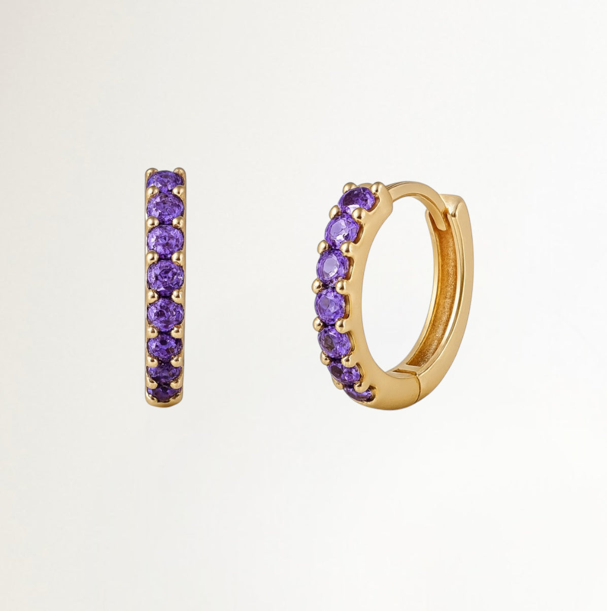 ARGOLLAS CIRCONES PÚRPURAS BAÑADAS EN ORO 8MM