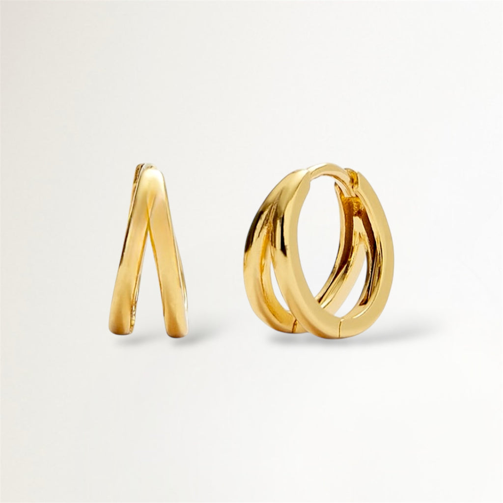 AROS DOBLE ARGOLLAS CRUZADA BAÑADAS EN ORO